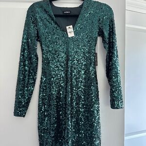 Express emerald green mini sequin dress